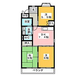 ガーデンハウス梅森台 3DKの間取図画像