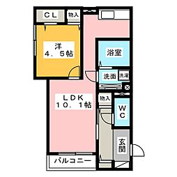 ヒルズ三好 1LDKの間取図画像