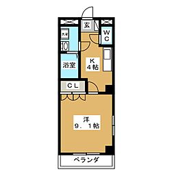 ペニーレインA 1Kの間取図画像
