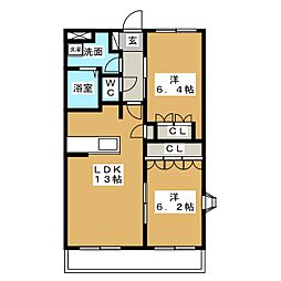 ヒルズ天王台 2LDKの間取図画像