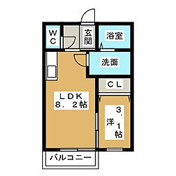 アインス三好丘B 1LDKの間取図画像