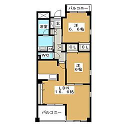 リジェールB 2LDKの間取図画像