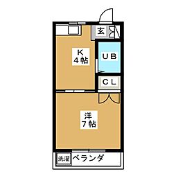 ヒルズ池下A棟 1Kの間取図画像