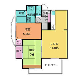 シティマンションアカイケ 2LDKの間取図画像