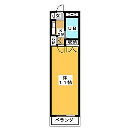 サンシャインフジパート3 1Kの間取図画像