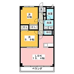 アーバンポイント三好2 2LDKの間取図画像