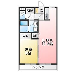 エーデルワイス八幡 1LDKの間取図画像