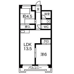 アールイーステージ蟹江 5階2LDKの間取り