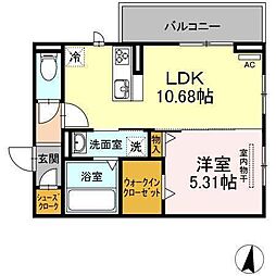 ラブリートモヨシ 2階1LDKの間取り