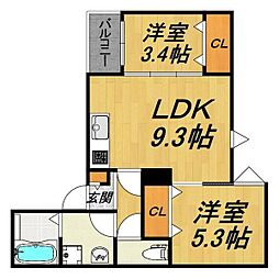LECOCON蟹江 2LDKの間取図画像