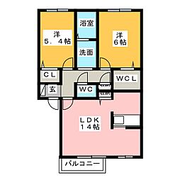 たちばなファミリー12A棟 2LDKの間取図画像