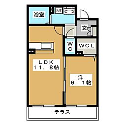 ガーデンコートB 1LDKの間取図画像