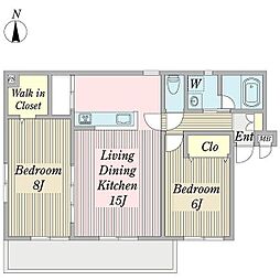 BlossomK 2LDKの間取図画像