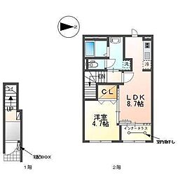 海部郡蟹江町学戸5丁目アパート 1LDKの間取図画像