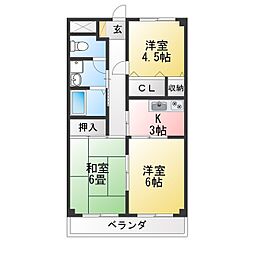 スカイハイツスズキ2 3Kの間取図画像