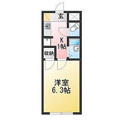 サンハウス蟹江 1Kの間取図画像