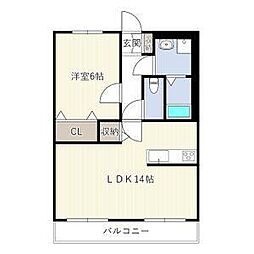エスポワール七宝 1LDKの間取図画像