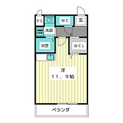 プレミアムキャッスル西春II 2階ワンルームの間取り