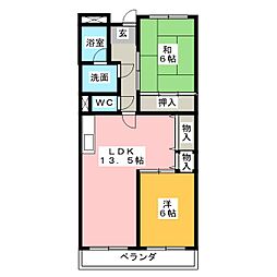 リンピア牟都志 3階2LDKの間取り