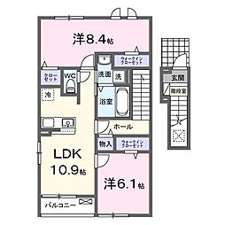 シャルール北浦 2階2LDKの間取り