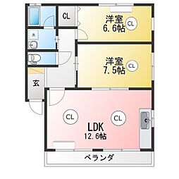 ベルハウス 2LDKの間取図画像