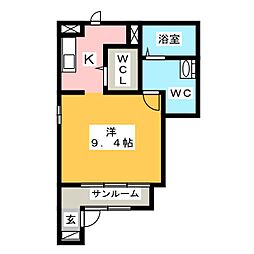 アビターレベッシェ2 1Kの間取図画像