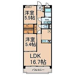 メゾンプチシャトー出口A館 2LDKの間取図画像