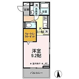 サンテラス与八杁 1Kの間取図画像