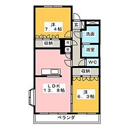 ガーデニングヒルズレオ 2LDKの間取図画像