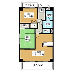 ロイヤルシティ.天王森 2LDKの間取図画像