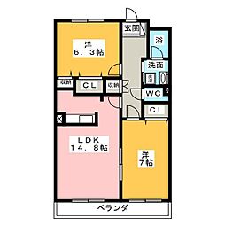 カルミアパーク 2LDKの間取図画像