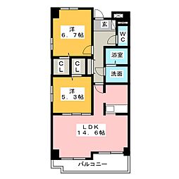 ラフレシールオーブ 5階2LDKの間取り