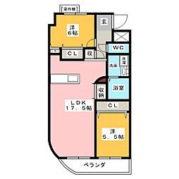 プレジャー弥富 4階2LDKの間取り