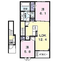 セシルII 2階2LDKの間取り