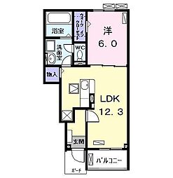ルナパークA 1階1LDKの間取り
