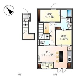 仮）弥富市鯏浦町上本田新築アパート 2階2LDKの間取り