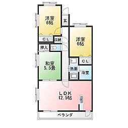 シェーンベルク安東 3LDKの間取図画像