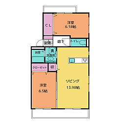 ポルトボヌール 2LDKの間取図画像