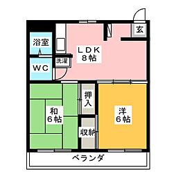 コーポ静岡 2DKの間取図画像