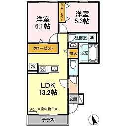 ブルーメ 2LDKの間取図画像
