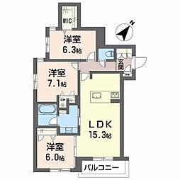 HINASA東鷹匠 3LDKの間取図画像