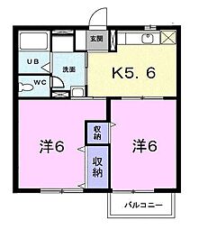 イケガヤコーポ2 2Kの間取図画像