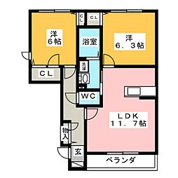ミルフィー・グレースA 2LDKの間取図画像