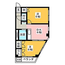 クリスタルライン 2DKの間取図画像
