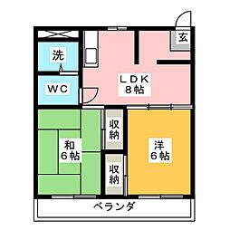 コーポ静岡 2DKの間取図画像