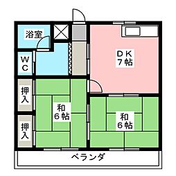タウンハイツおおむら 2DKの間取図画像