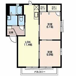 グランディオスB 2LDKの間取図画像