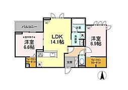 ラフォーレ 2LDKの間取図画像