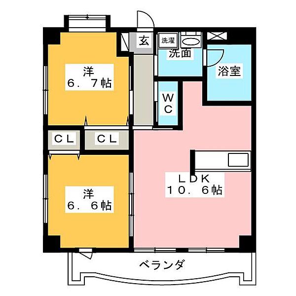 ル・シエル ｜静岡県静岡市葵区沓谷６丁目(賃貸マンション2LDK・3階・59.28㎡)の写真 その2