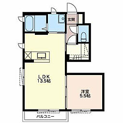 コンシェルジュ川合B 1LDKの間取図画像